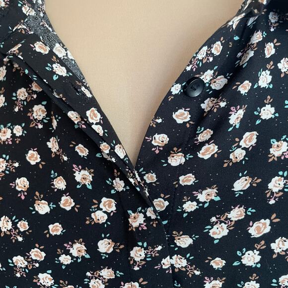 Natural Life Rebecca Midi Dress Black Cream Floral Tiered Sz XL Boho Cottage - Picture 11 of 12